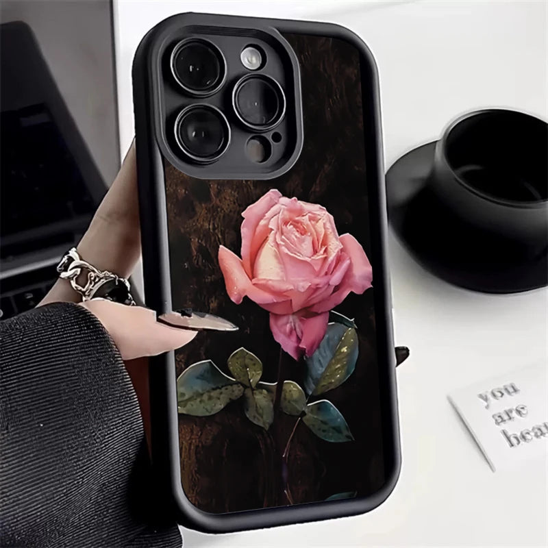 Aesthetic Rose Floral iPhone Case for 7-16 Pro Max, SE, XS, XR, 8 Plus
