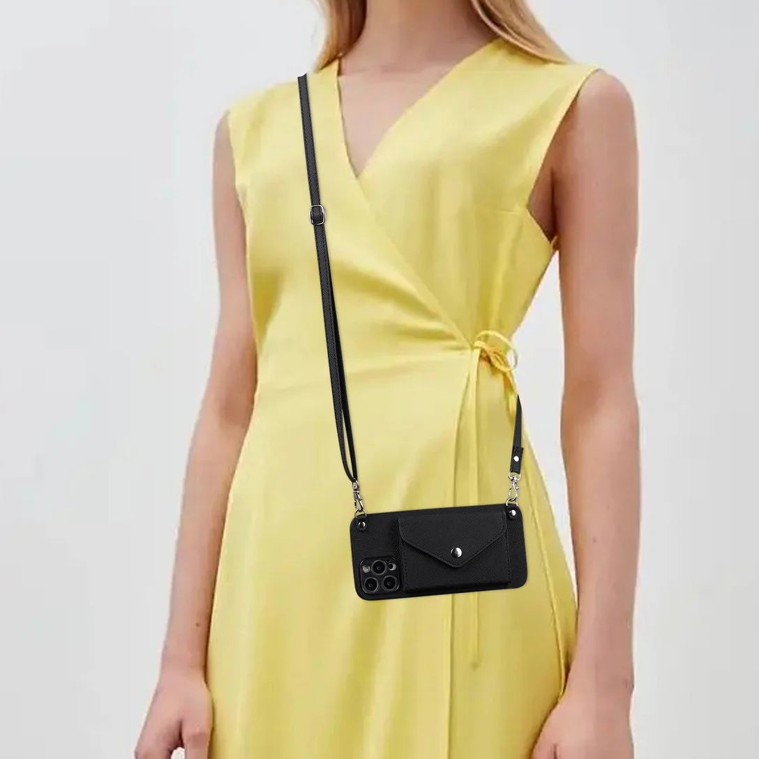 Crossbody Leather Wallet Case with Strap for iPhone 11-16 Pro Max, Mini, Plus