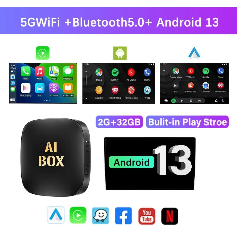 2024 CarPlay Smart AI Box - Wireless Android Auto, Netflix, YouTube, 5G WiFi