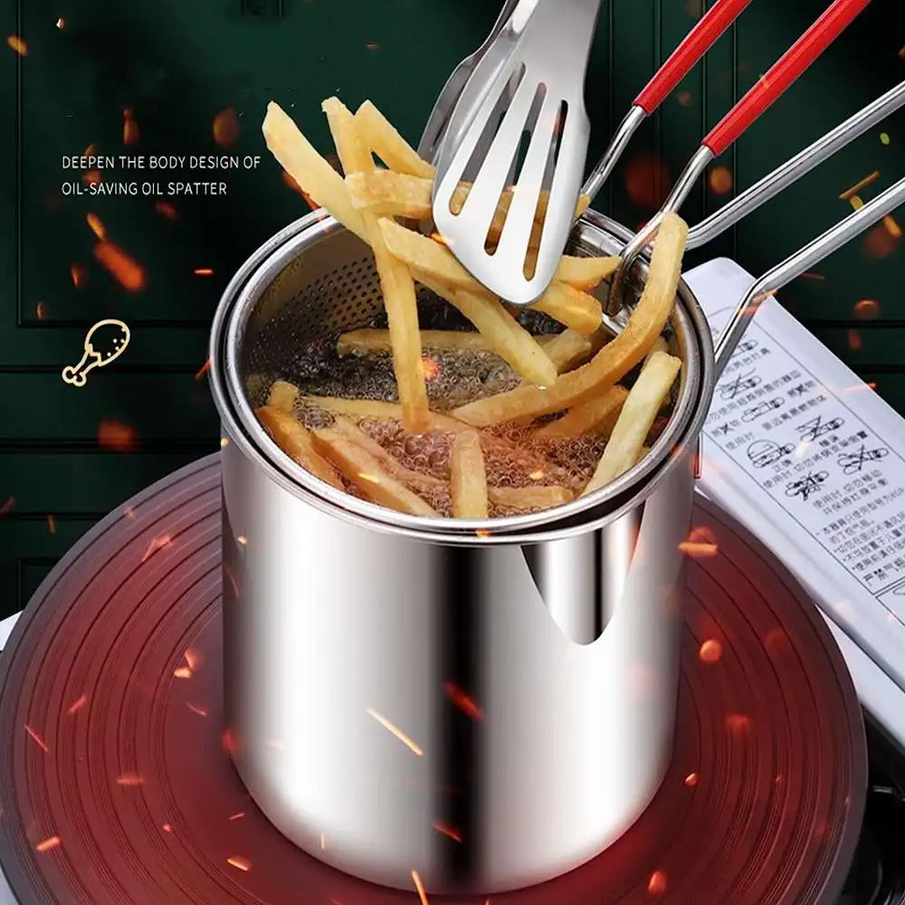 Stainless Steel Deep Frying Pot with Strainer – Kitchen Fryer Pan