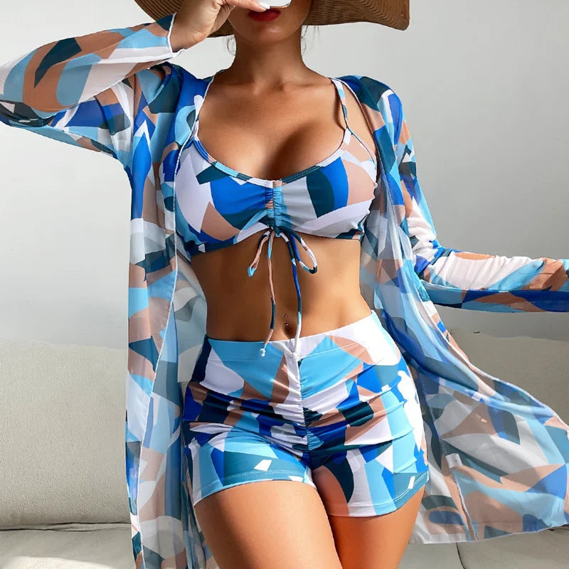 Summer Print Tankini Sets - Women's Three-Piece Swimsuits