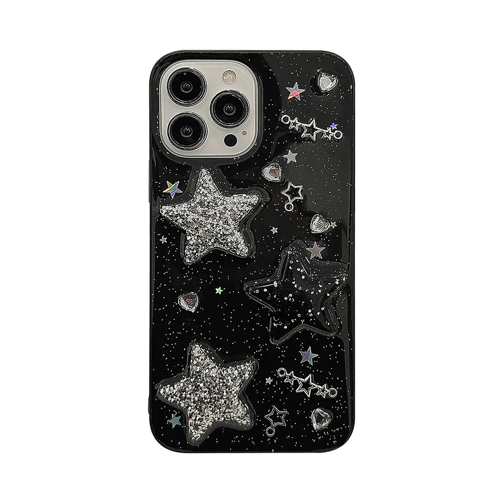 Black 3D sparkling pink star case.