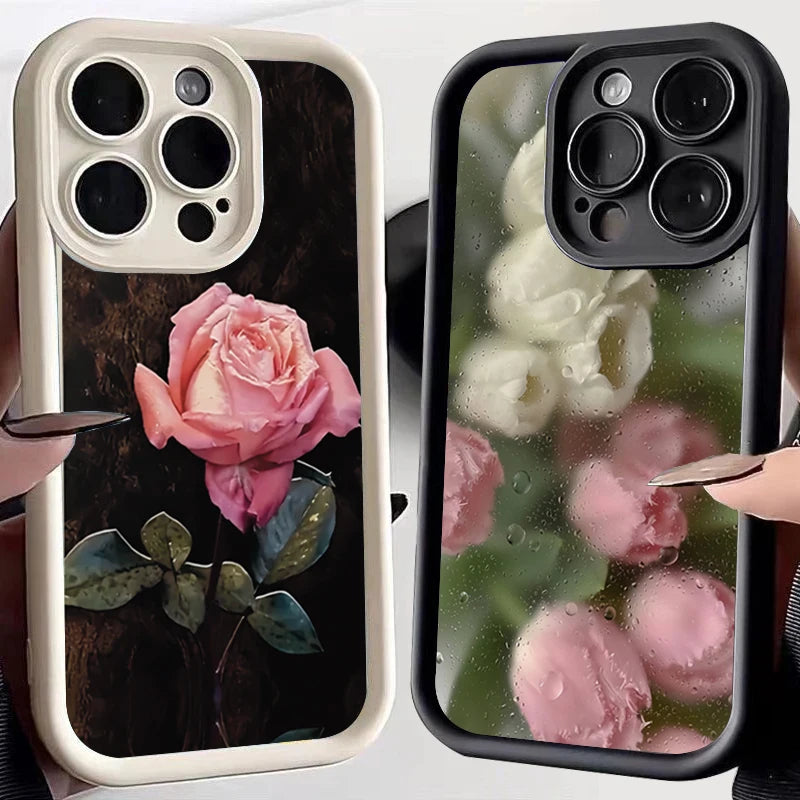 Aesthetic Rose Floral iPhone Case for 7-16 Pro Max, SE, XS, XR, 8 Plus