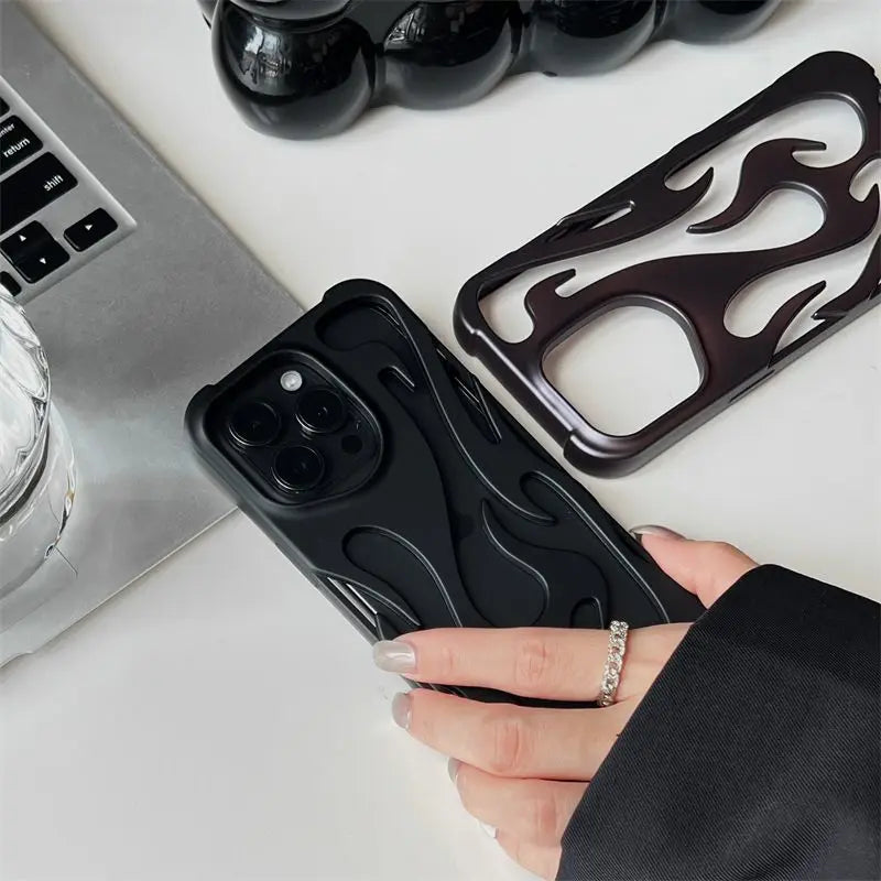3D Flame Hollow Slim Shockproof Phone Case for iPhone 11-16 Pro Max Plus