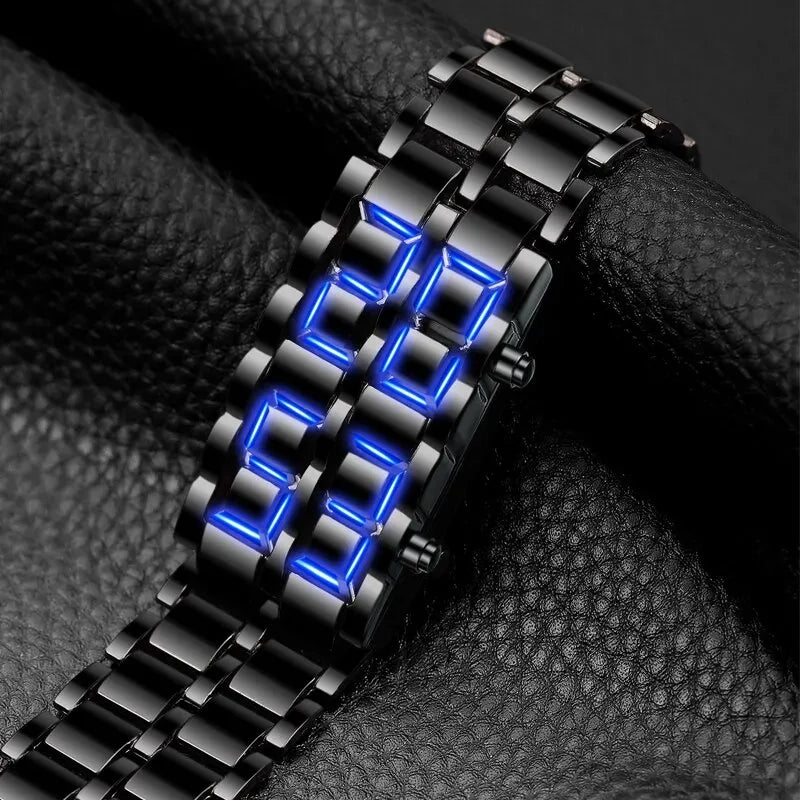 Fashion Blue LED Stainless Steel Men's Wristwatch: Rectangle Digital Clock