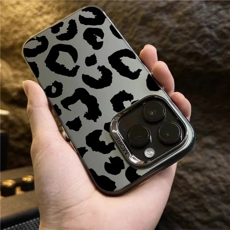 Leopard Print Electroplate iPhone Case - IMD Silver Cover
