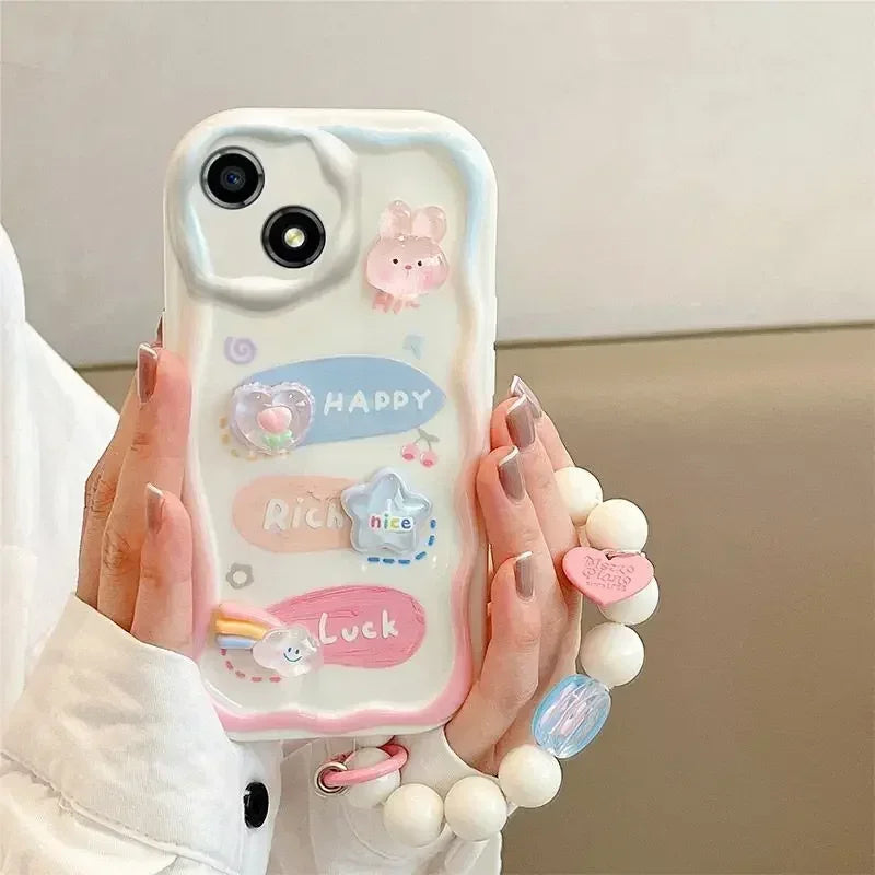 Korean 3D Bear Phone Chain Case for iPhone 7-16 Pro Max, Mini, SE