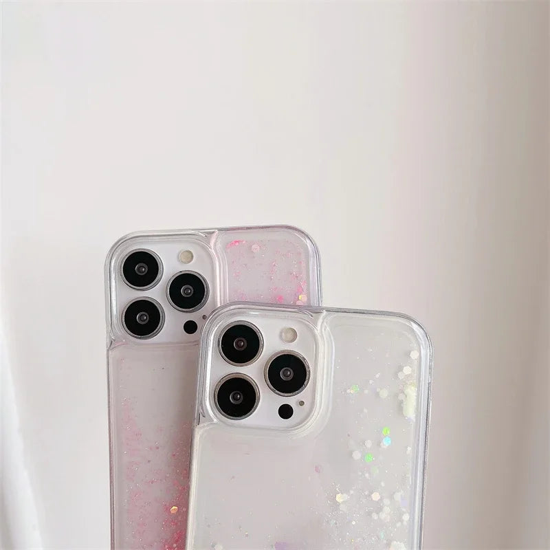 Luminous Quicksand Clear Case for iPhone 14/15/16 Pro Max – Light-Up Sequins Shell