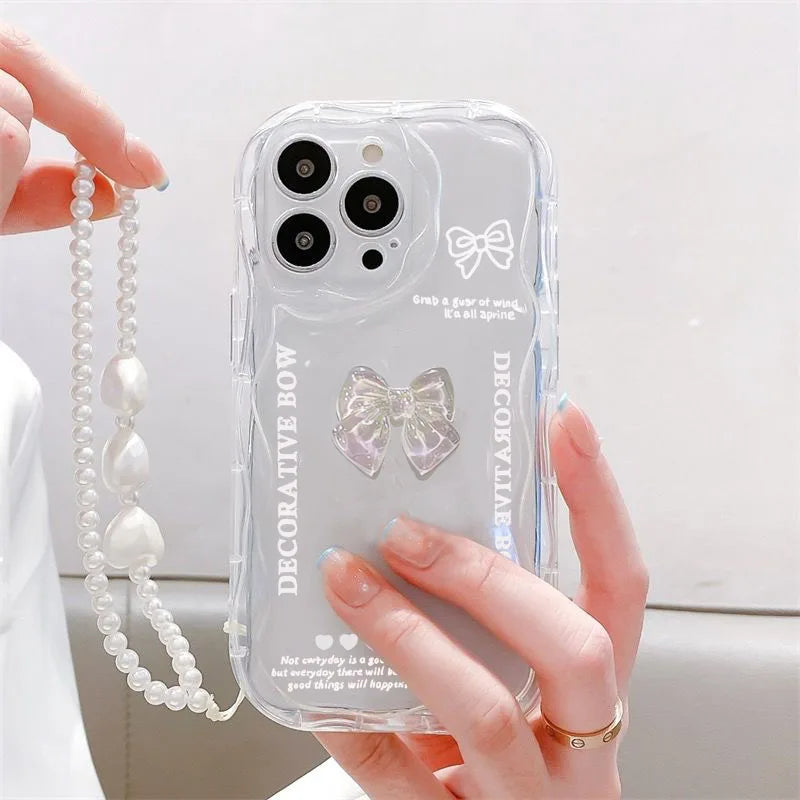 Korean 3D Bear Phone Chain Case for iPhone 7-16 Pro Max, Mini, SE