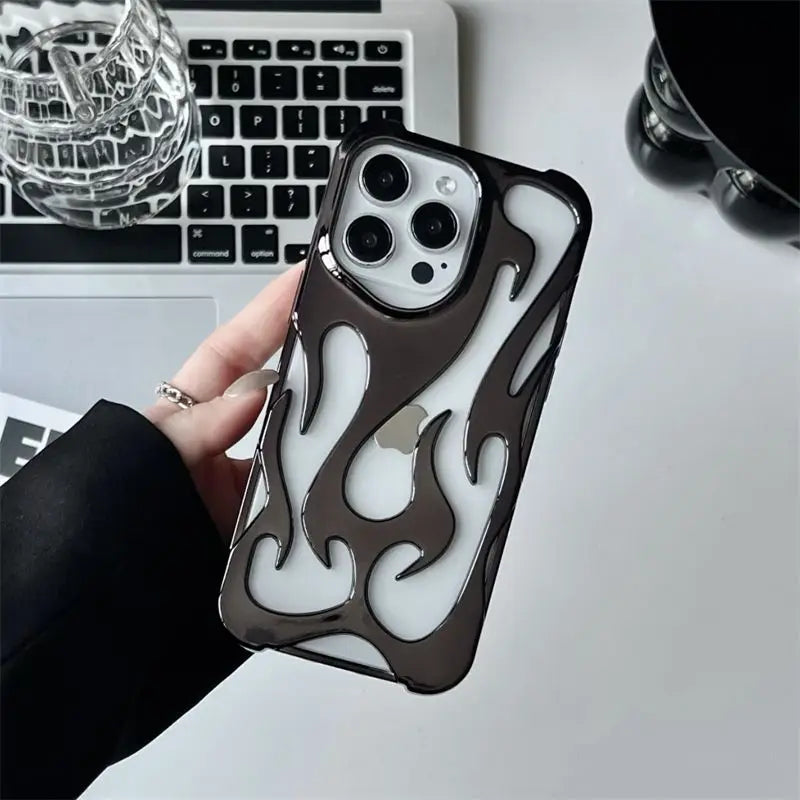 3D Flame Hollow Slim Shockproof Phone Case for iPhone 11-16 Pro Max Plus