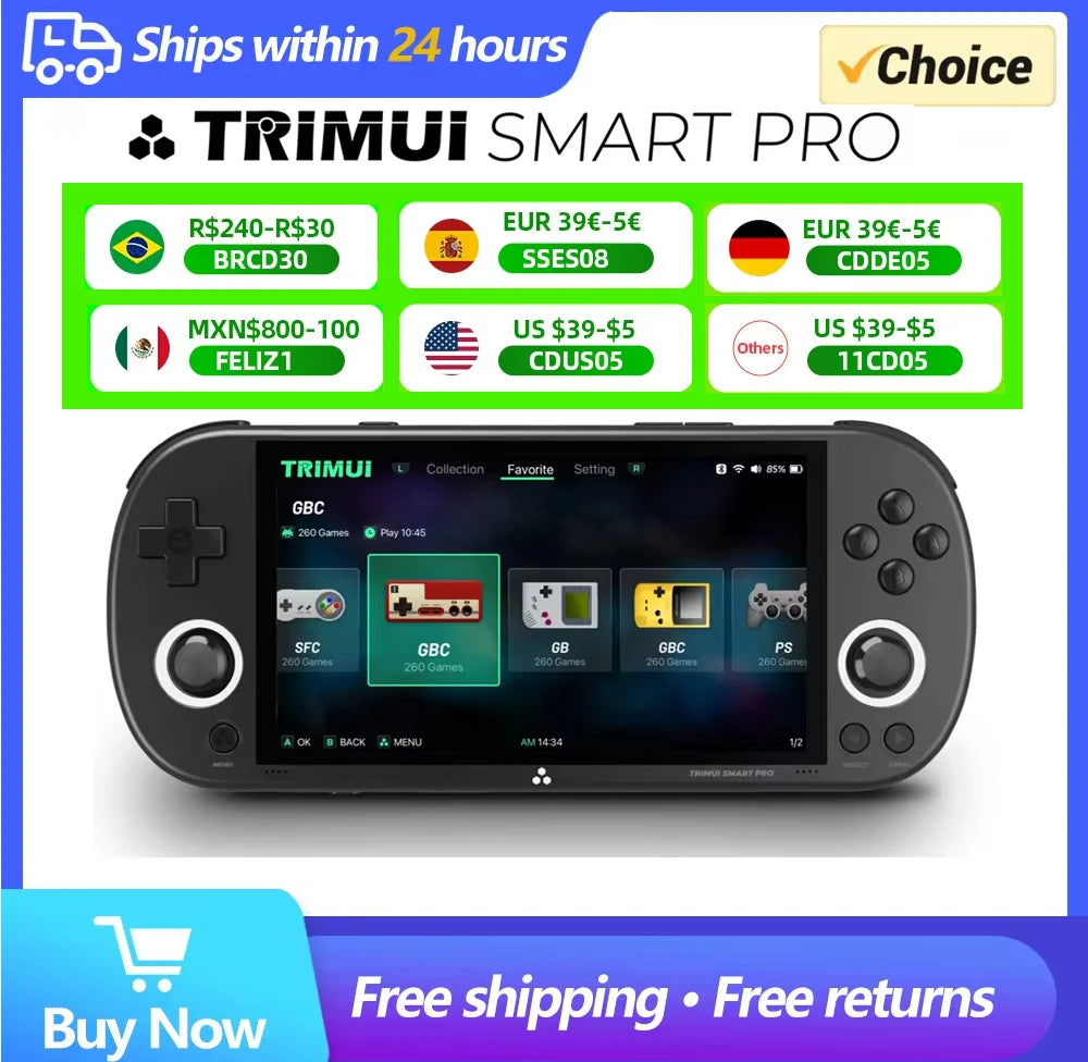 Trimui Smart Pro Handheld Game Console - 4.96'' IPS, RGB Lighting, Linux System