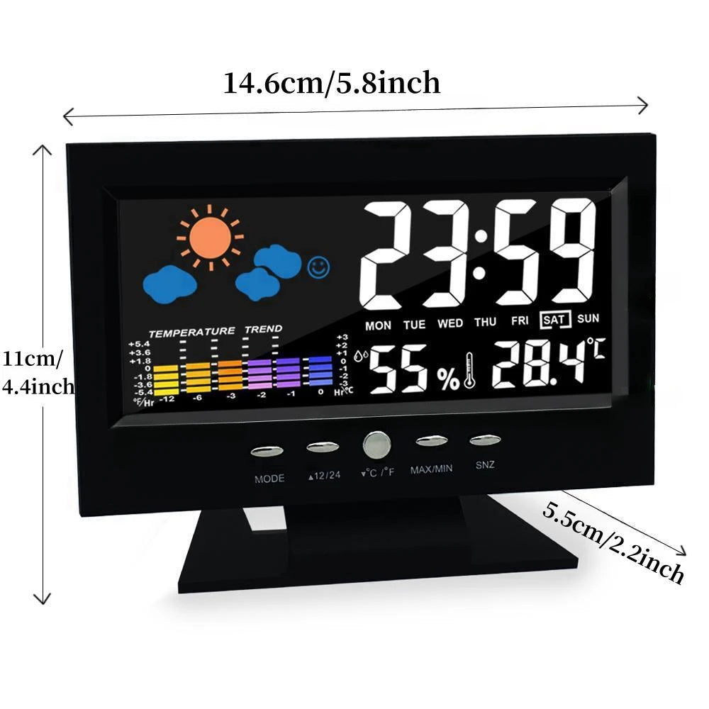 Voice-Controlled Backlight Digital Weather Clock: Date, Temperature, Humidity, 12/24H