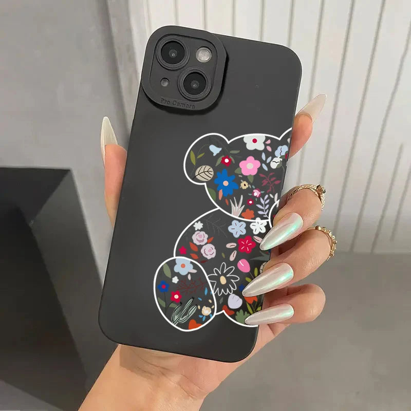 Floral Bear Painting iPhone Case for 7-16 Pro Max, SE, XS, XR