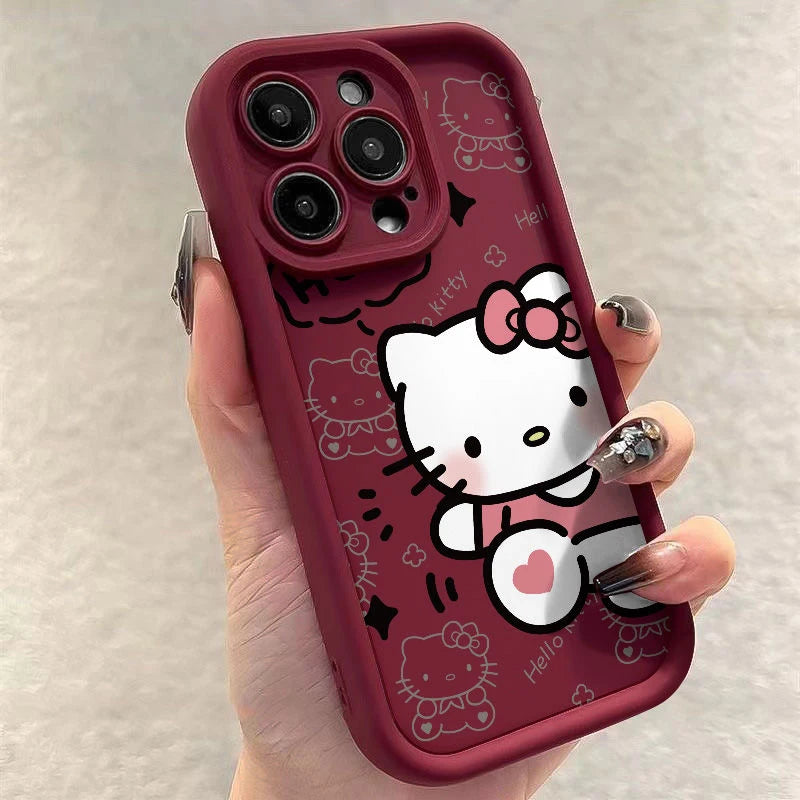 Sanrio Hello Kitty Silicone Phone Case for iPhone 7-16 Pro Max Plus