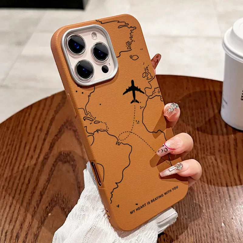 Airplane Lichee Leather Shockproof iPhone Case - For iPhone 16-11 & SE 2022