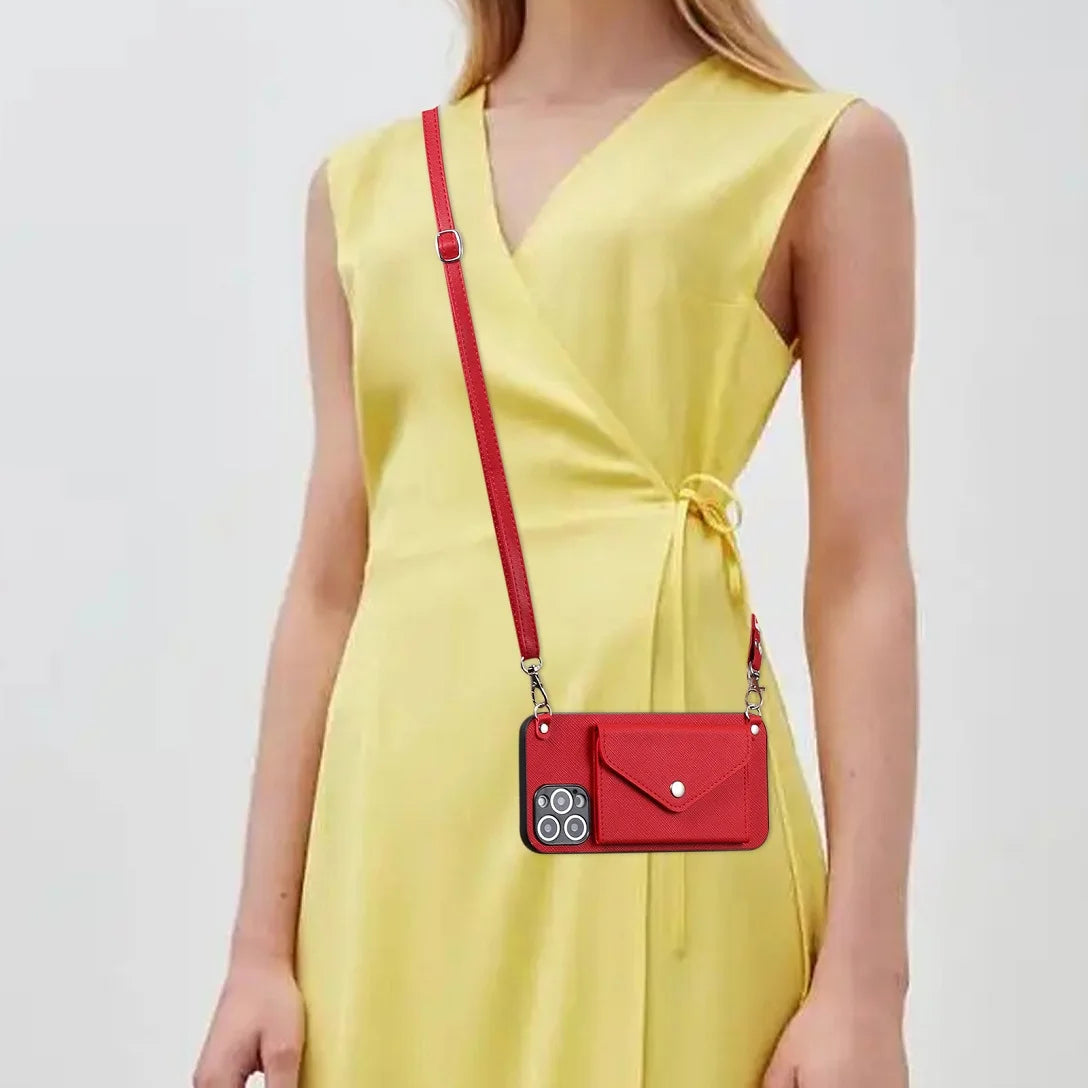 Crossbody Leather Wallet Case with Strap for iPhone 11-16 Pro Max, Mini, Plus