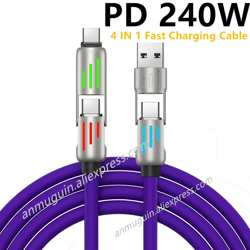 240W 4-in-1 Fast Charge USB Type-C Data Cable
