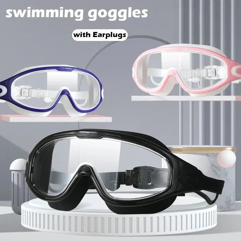 Silicone Swim Goggles with Earplugs - Anti-fog HD Eyewear