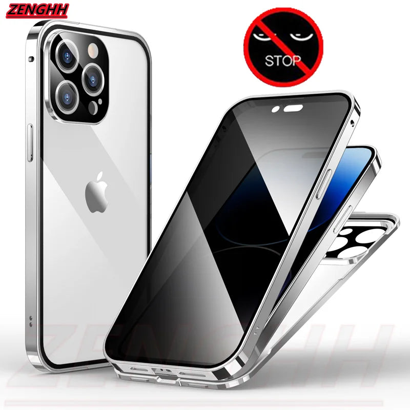 Double Glass Anti-Peep Privacy Case for iPhone 12-15 Pro Max