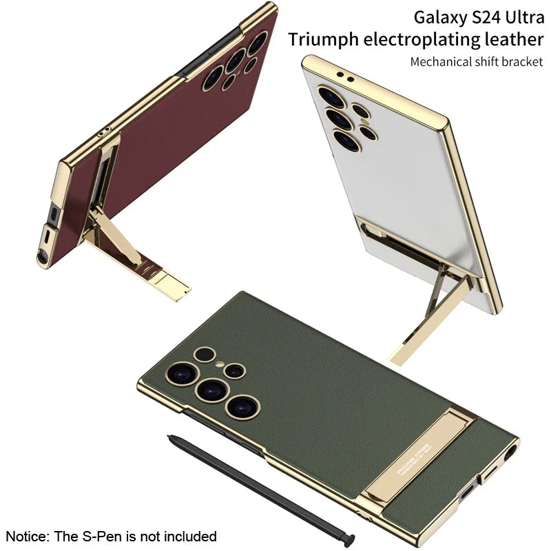 Electroplated Leather Victory Stand Case for Galaxy S24 Ultra