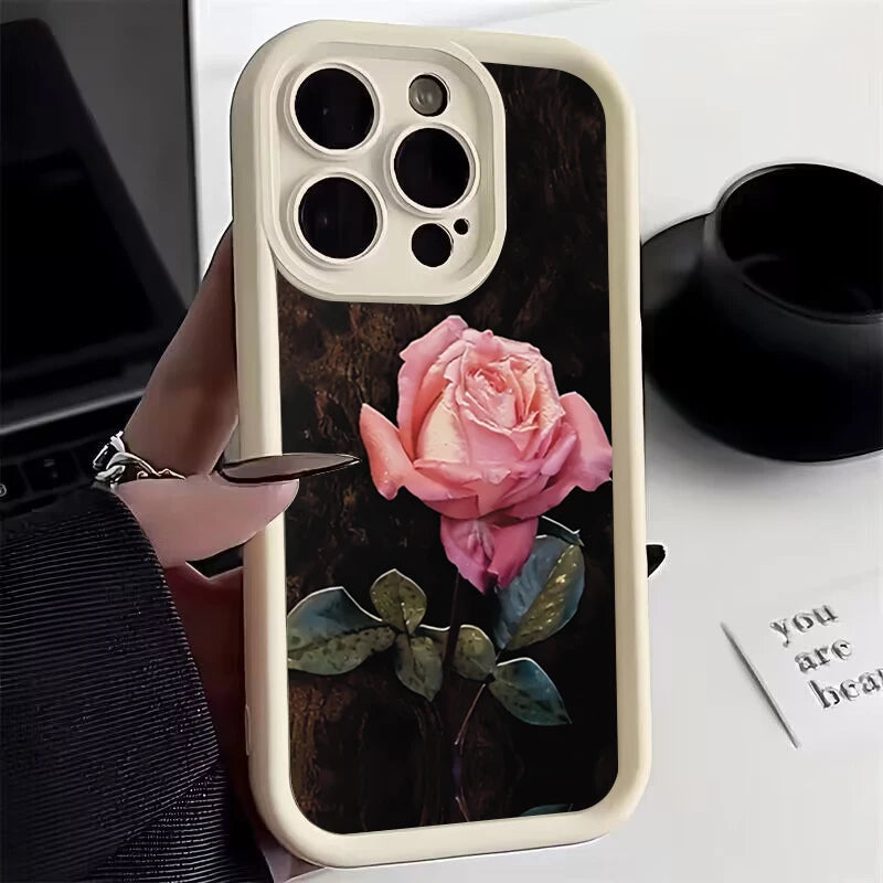 Aesthetic Rose Floral iPhone Case for 7-16 Pro Max, SE, XS, XR, 8 Plus