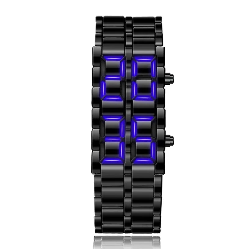 Fashion Blue LED Stainless Steel Men's Wristwatch: Rectangle Digital Clock