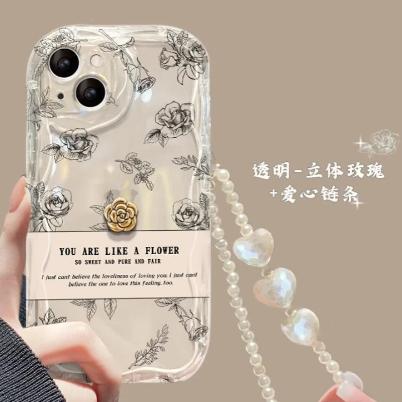 Korean 3D Bear Phone Chain Case for iPhone 7-16 Pro Max, Mini, SE