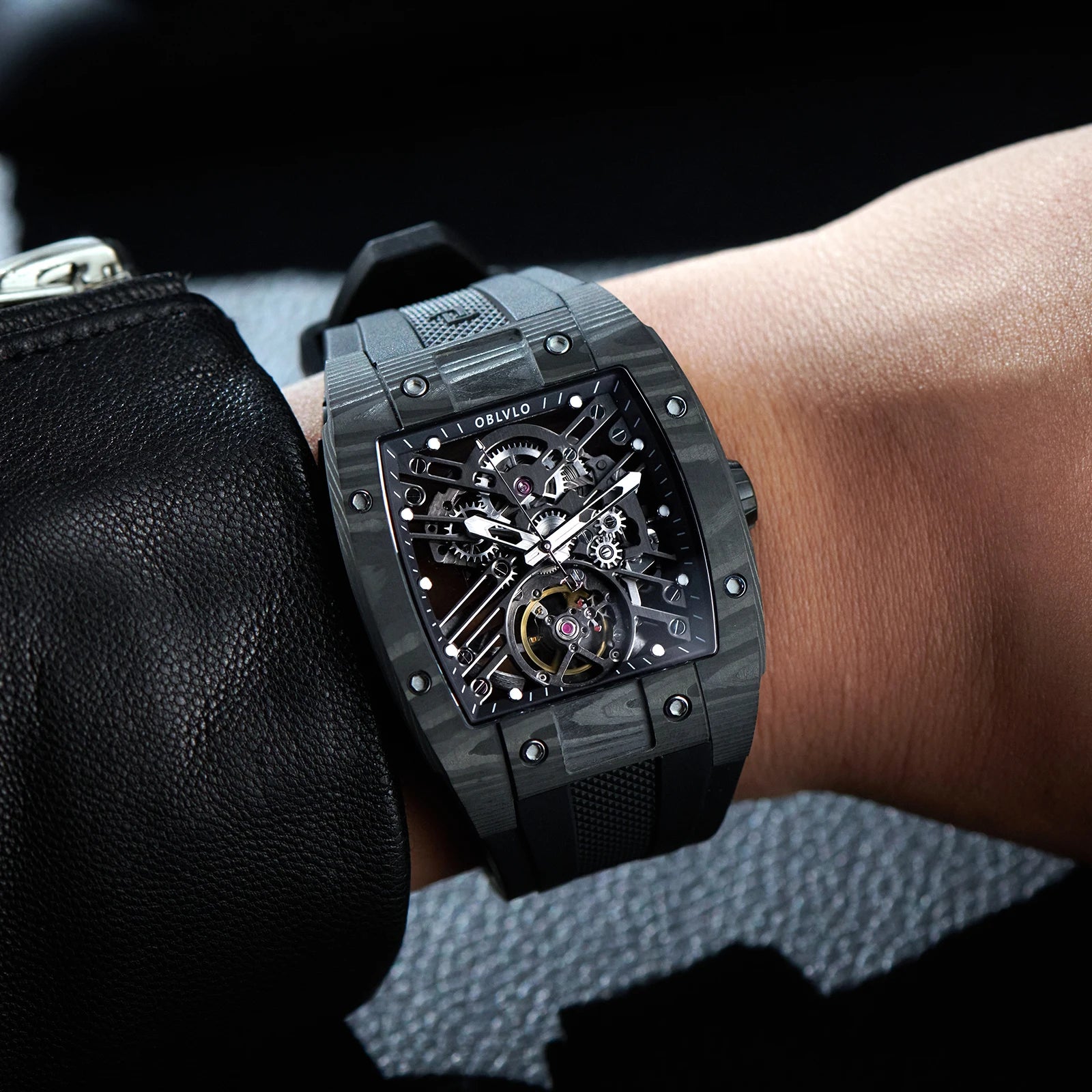 OBLVLO EM-ST Square Skeleton Sport Watch