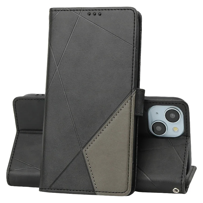 Flip Stand Leather Wallet Case for iPhone 6-15 Pro Max, SE, Mini