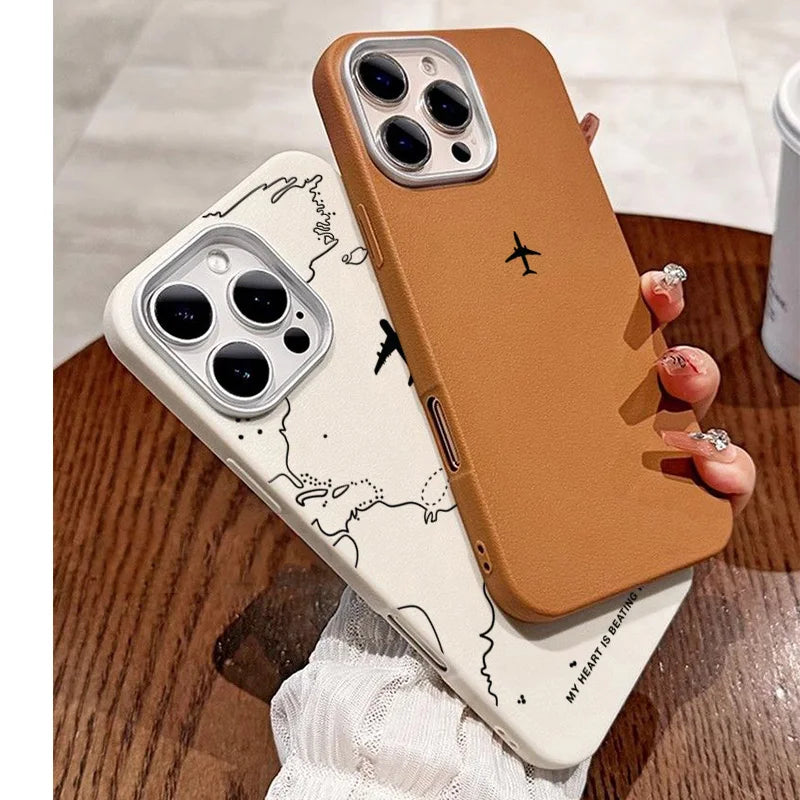 Airplane Lichee Leather Shockproof iPhone Case - For iPhone 16-11 & SE 2022