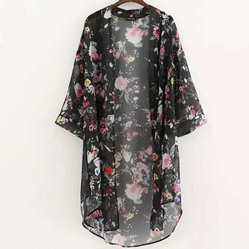 2023 Summer Floral Chiffon Kimono Beach Cover-Up