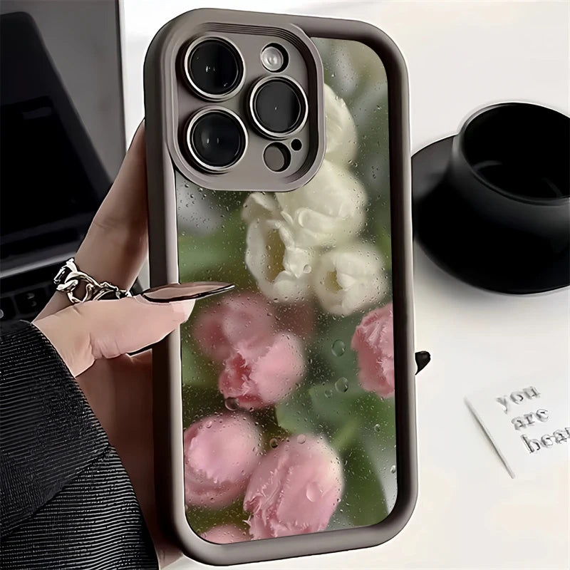 Aesthetic Rose Floral iPhone Case for 7-16 Pro Max, SE, XS, XR, 8 Plus