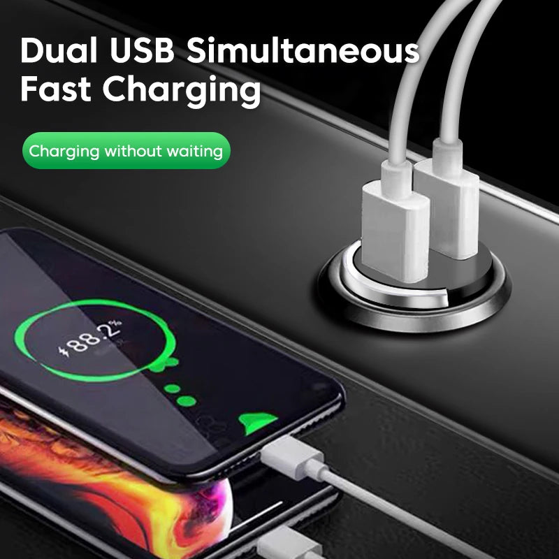 Dual USB car charger, 200W power.