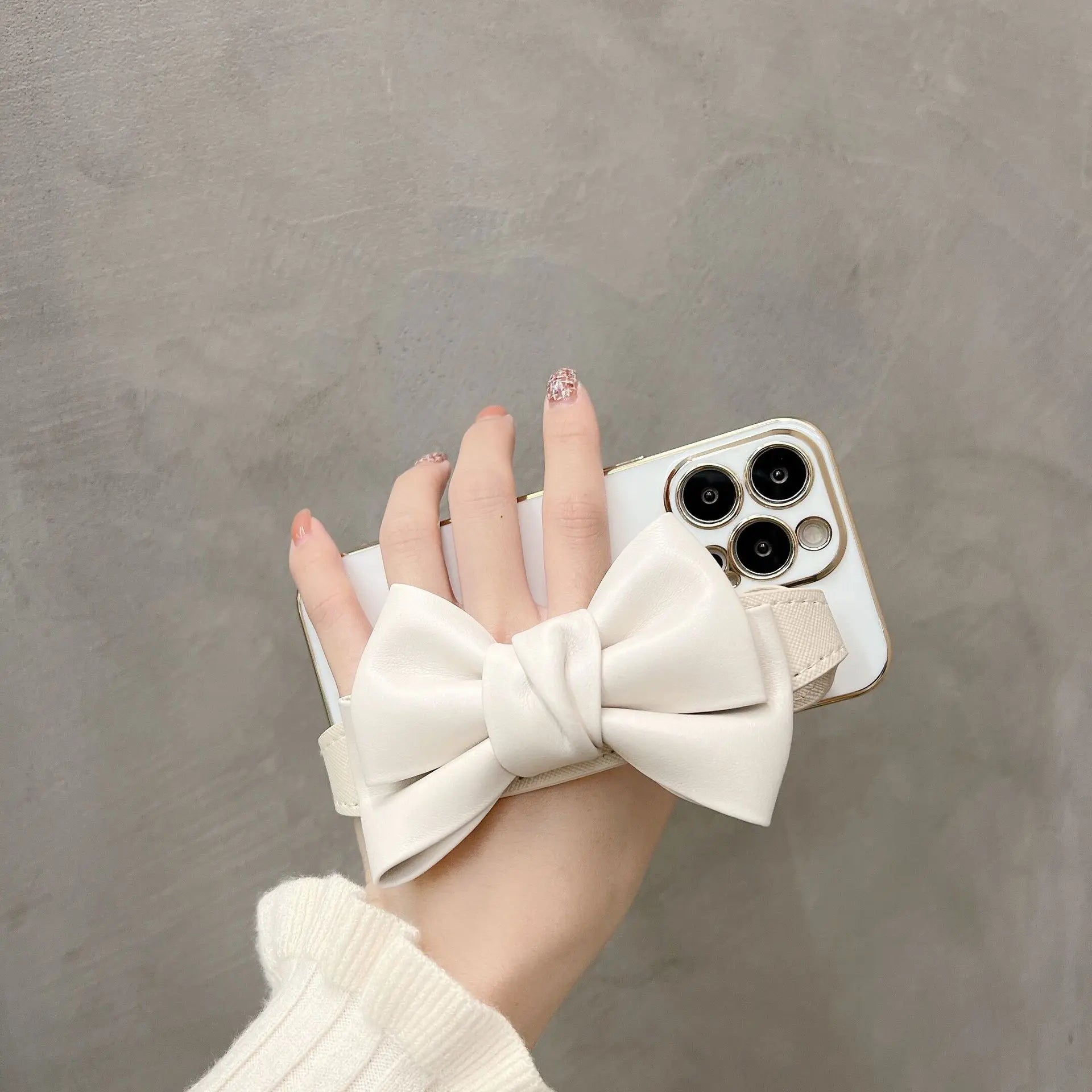 Leather Bow Stand Case for iPhone 11-16 & Pro Max - Soft Plating Camera Protection