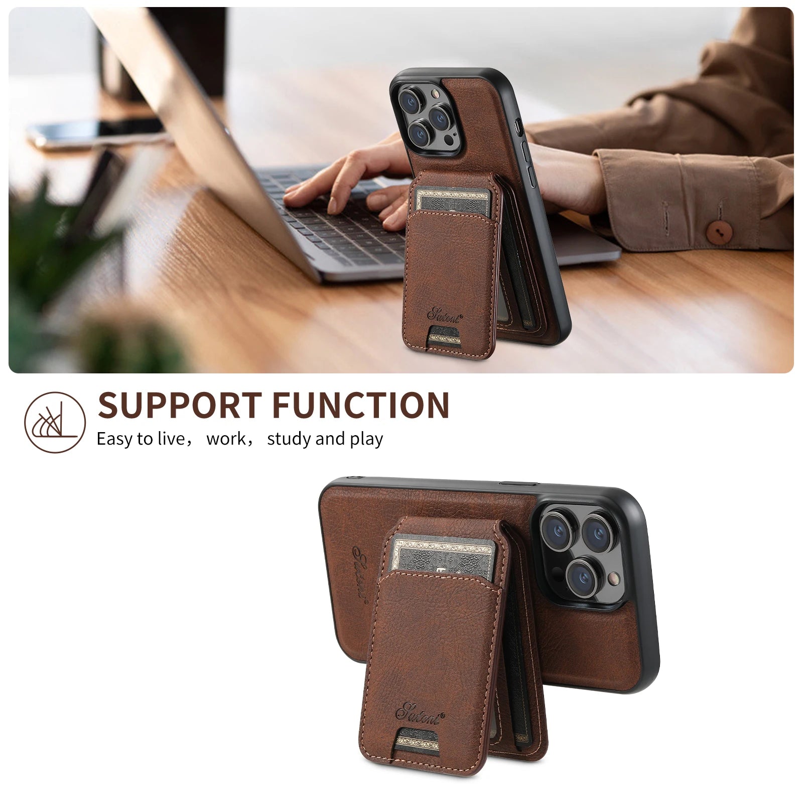 SUTENI Wallet Phone Case: Leather, Magnetic, iPhone 12-15 Pro Max Plus Ultra