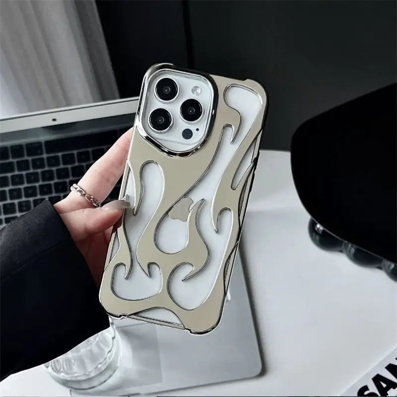 3D Flame Hollow Slim Shockproof Phone Case for iPhone 11-16 Pro Max Plus