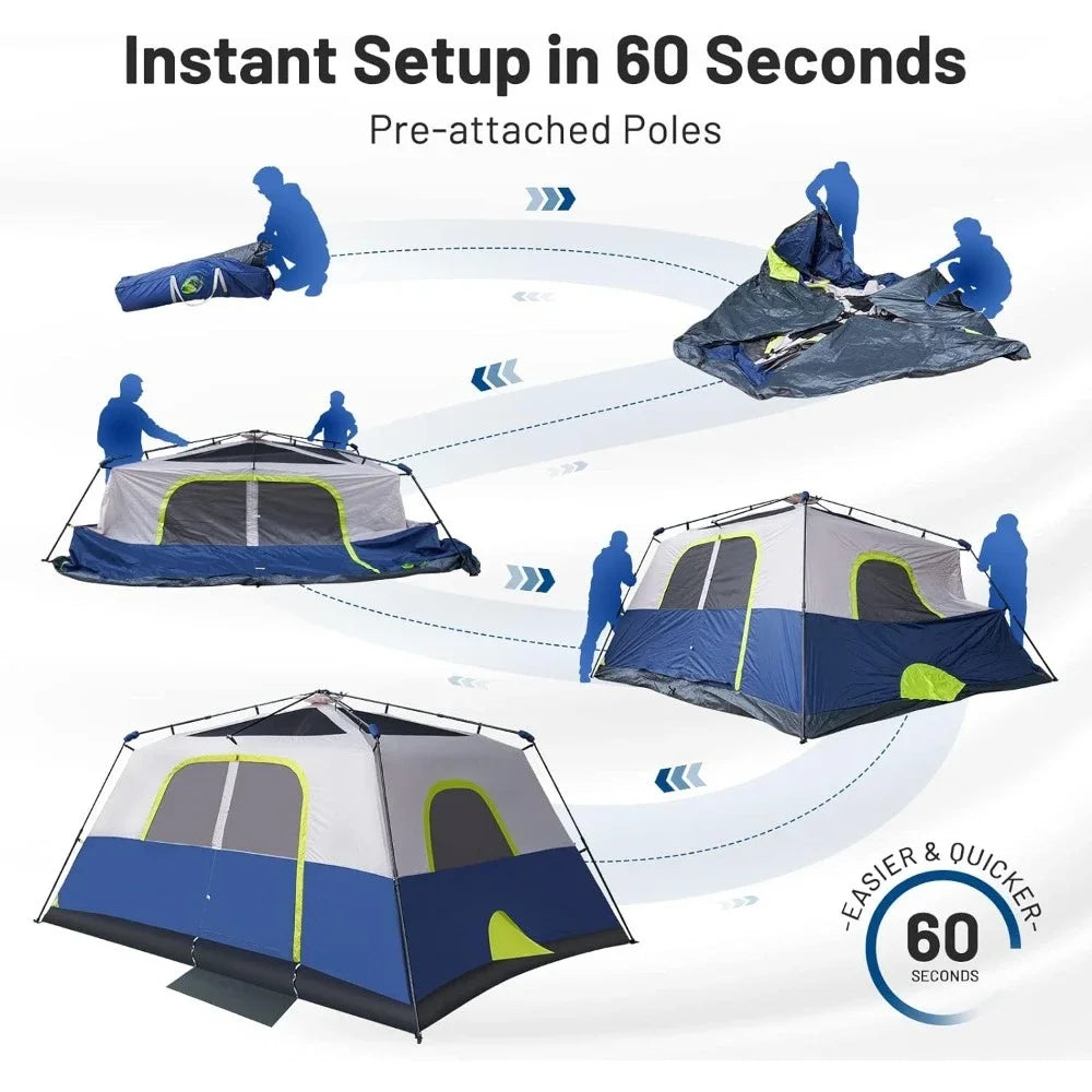 8-Person Instant Cabin Tent with Rainfly - Family Camping & Hiking