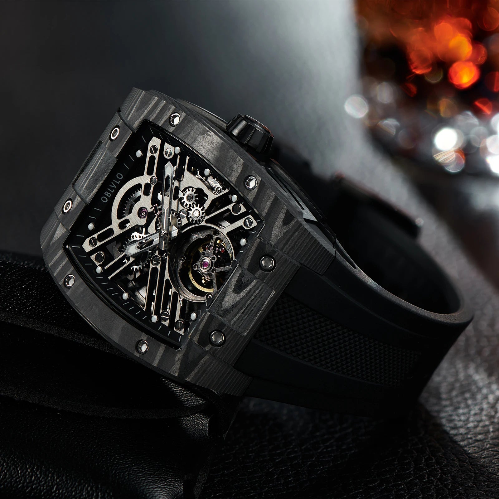 OBLVLO EM-ST Square Skeleton Sport Watch