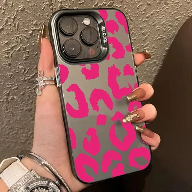 Leopard Print Electroplate iPhone Case - IMD Silver Cover