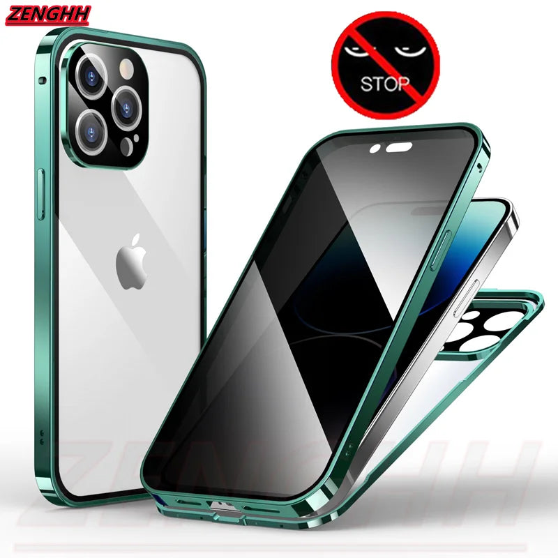 Double Glass Anti-Peep Privacy Case for iPhone 12-15 Pro Max