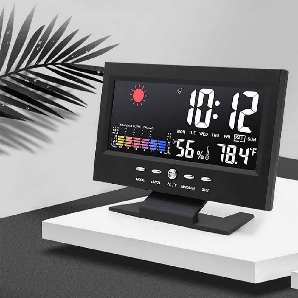 Voice-Controlled Backlight Digital Weather Clock: Date, Temperature, Humidity, 12/24H