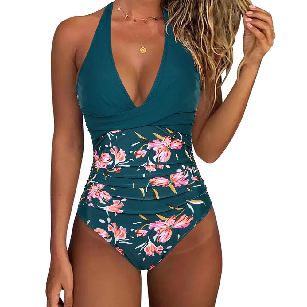 Women's Print One Piece Swimsuit - Backless Push Up Beachwear