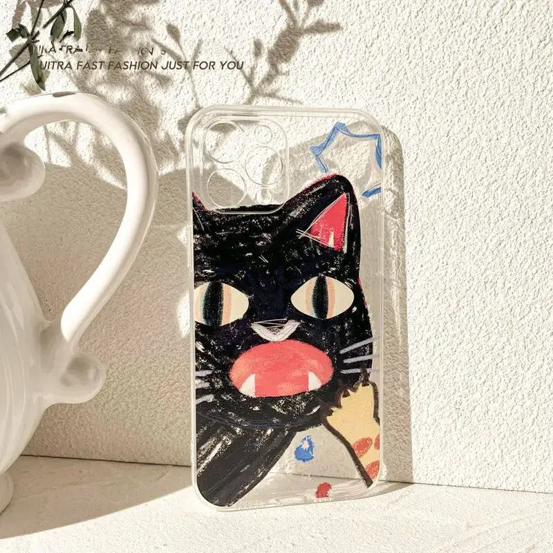 Angry Cat iPhone Case Clear Fundas for 11-15 Pro Max, Mini, SE, XS, XR