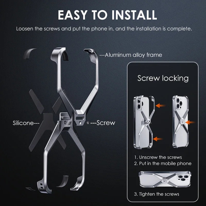 Metal Rimless Armor Case for iPhone 13-16 Pro Max - Removable Heat Dissipation Cover