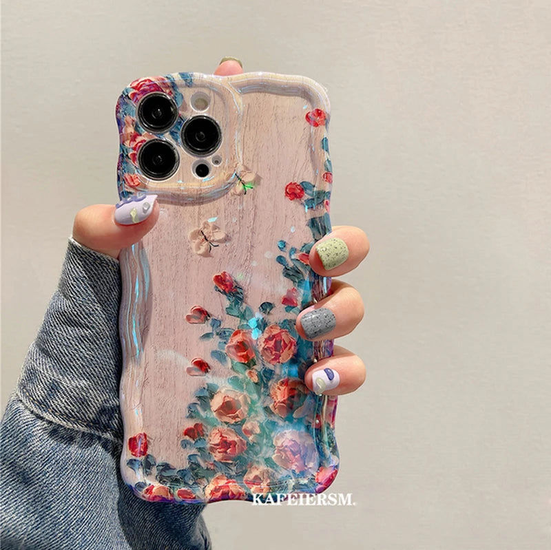 Luxury laser flower pattern phone case.