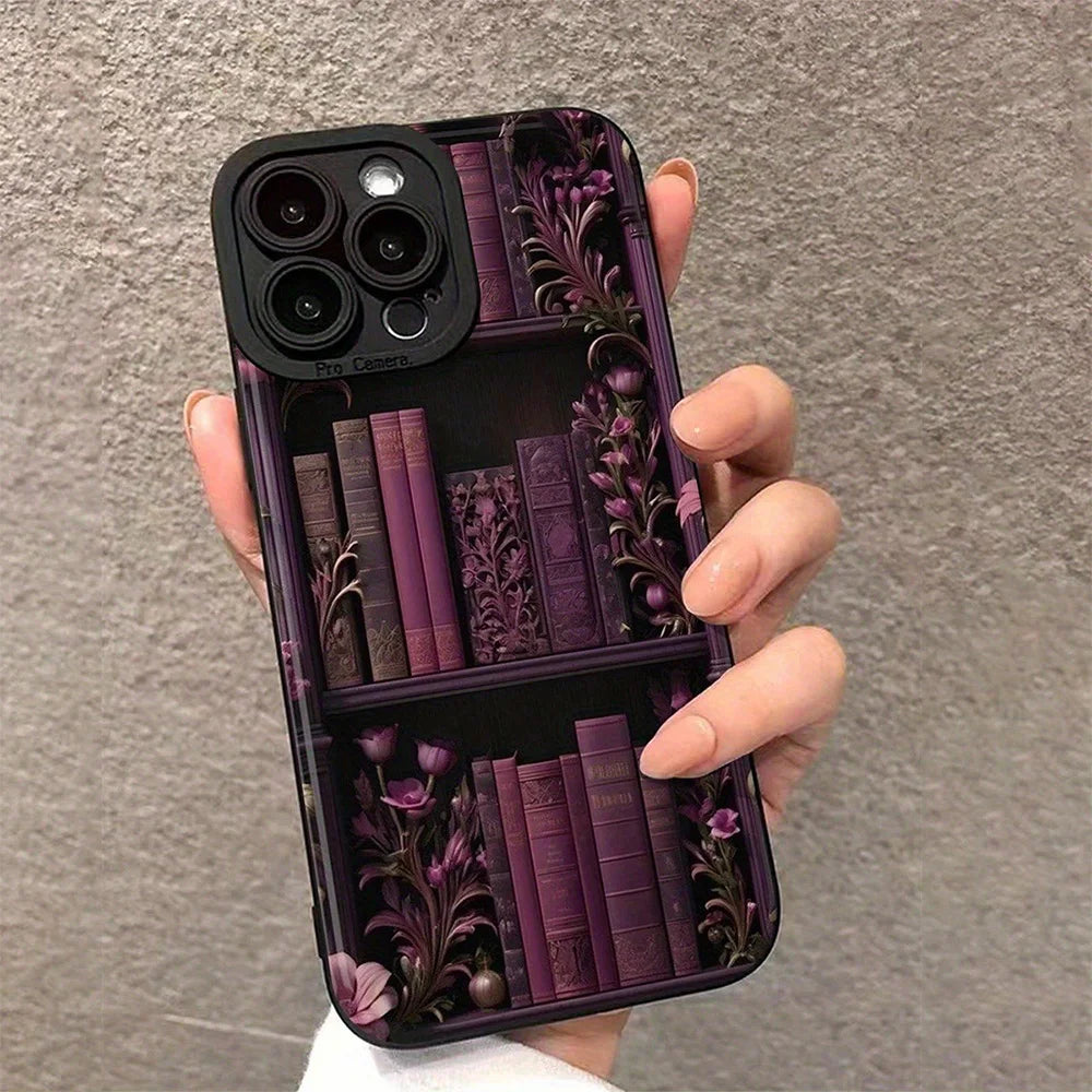 Vintage Perforated Purple Bookcase iPhone Case for 7-16 Pro Max, XS, XR, SE