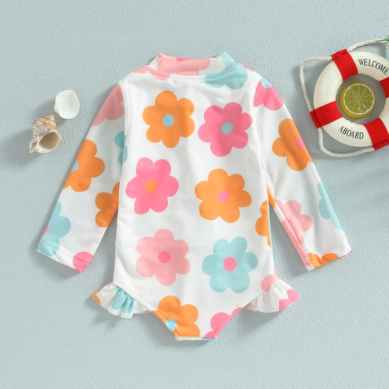 Floral Long Sleeve Baby Girl Swimsuit