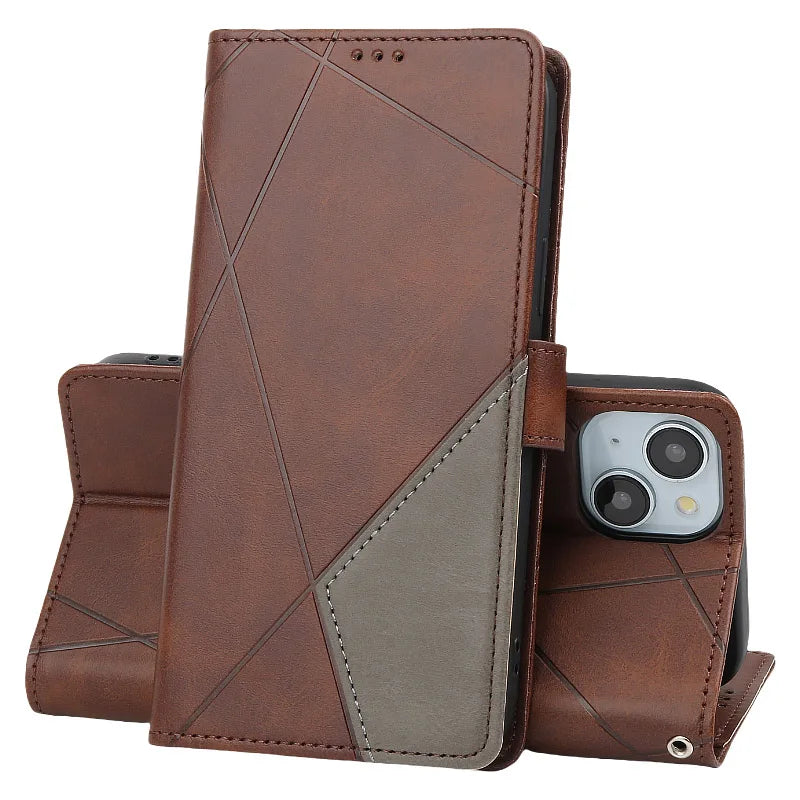 Flip Stand Leather Wallet Case for iPhone 6-15 Pro Max, SE, Mini