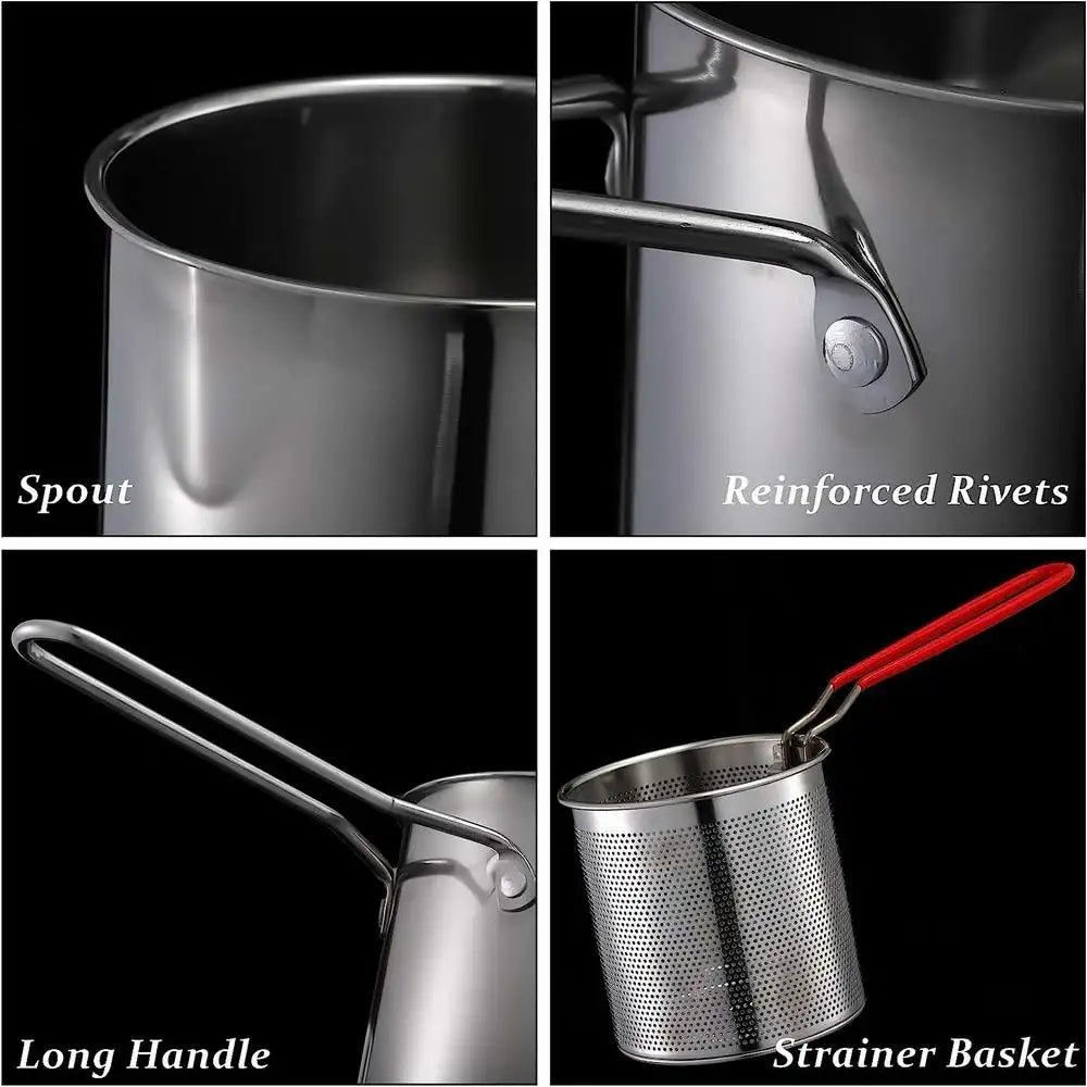 Stainless Steel Deep Frying Pot with Strainer – Kitchen Fryer Pan