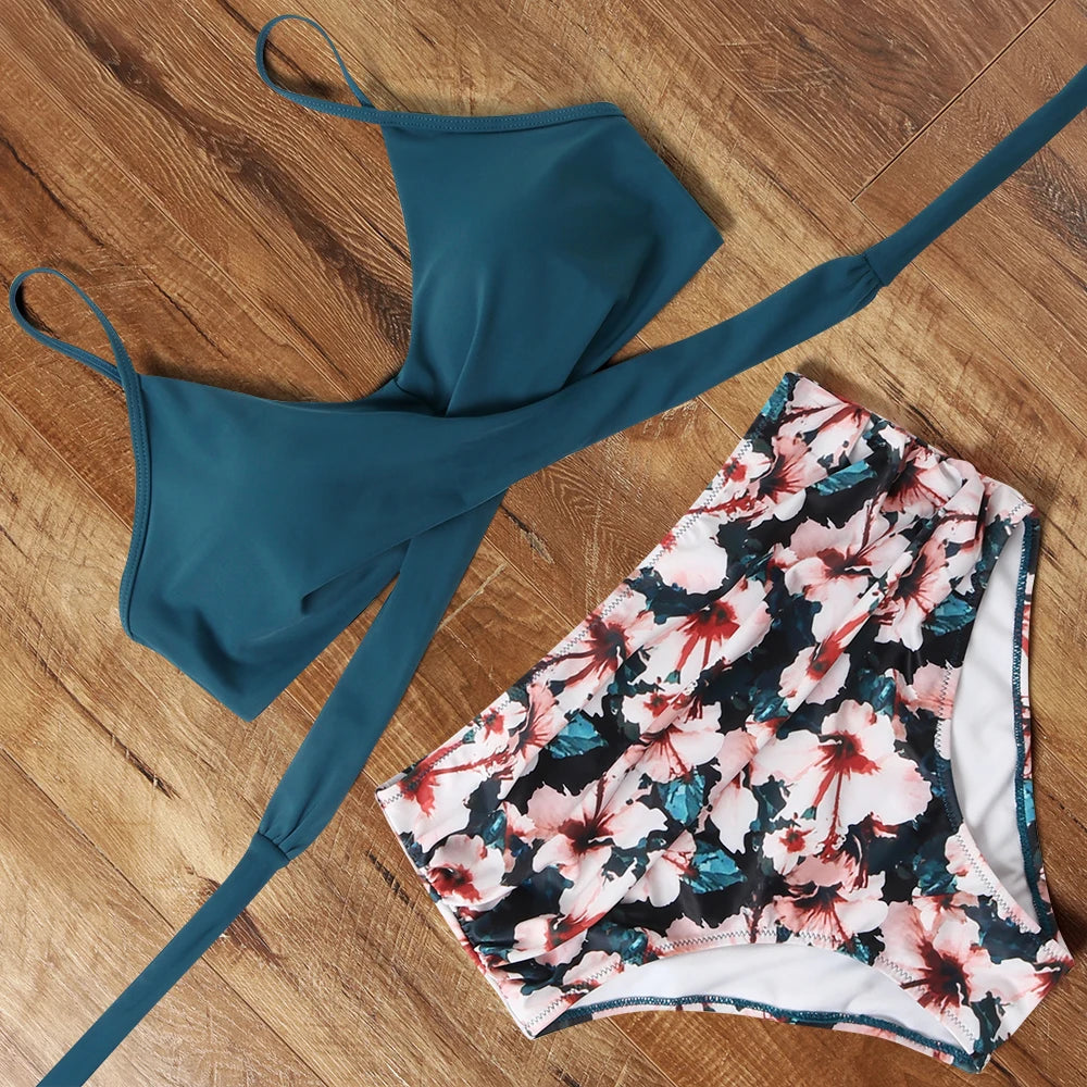 High Waist Floral Bikini Set - 2024 Swimwear